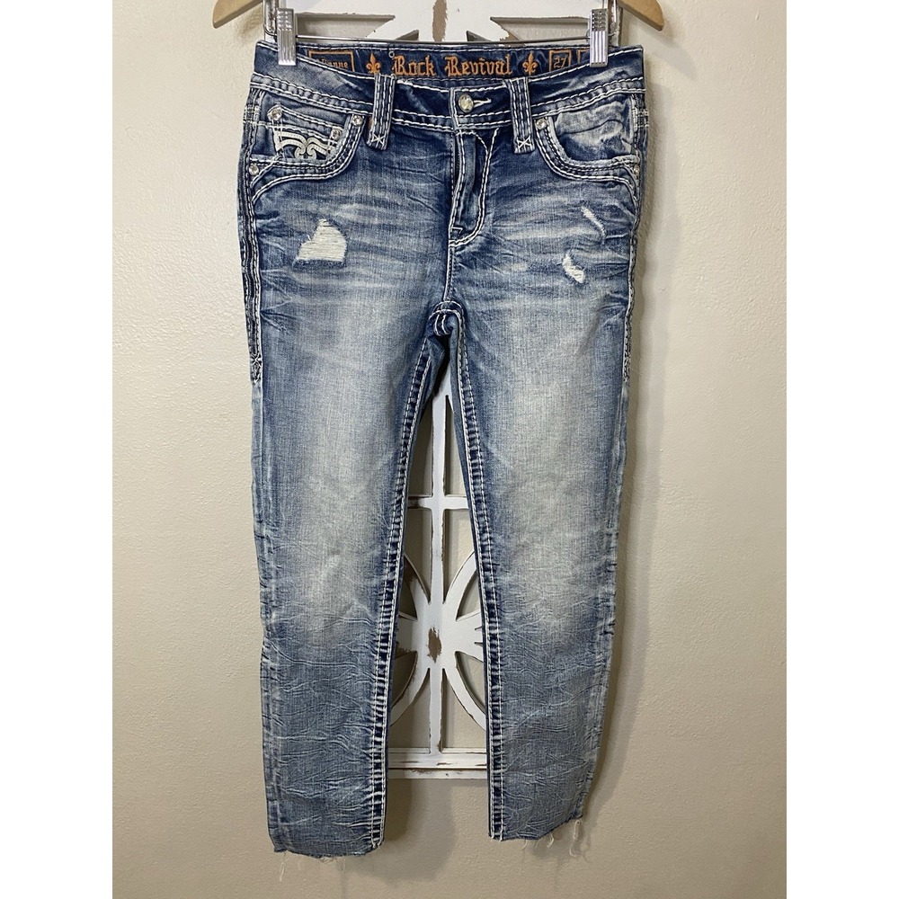 Rock Revival Vianne Size 27 Skinny Jeans Women's Flaw Cut Hem *J320